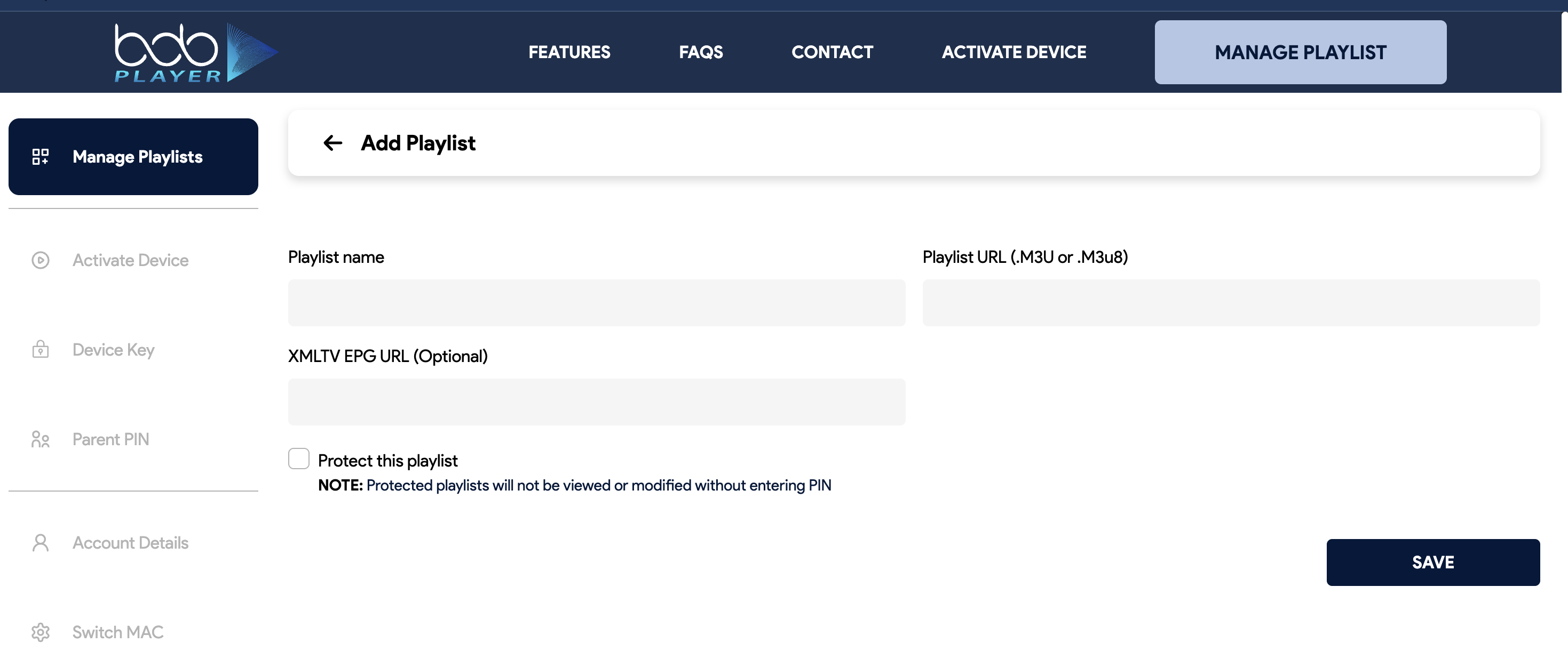 Configuration playlist M3U